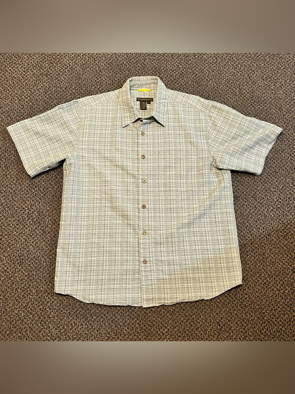 Royal Robbins Light Tan Plaid Short-Sleeve Button-Down Shirt